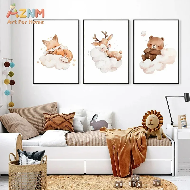 Baby Nursery Frames - Lukisan Kanvas Bertema Hewan Hutan Tidur