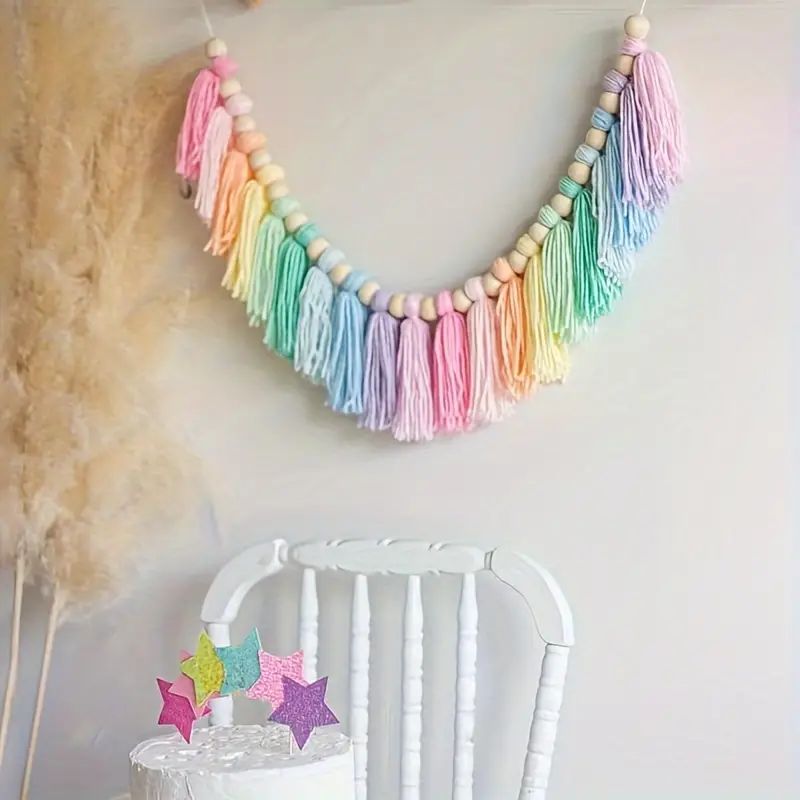Baby Nursery Decor Girl - 1 buah Boho warna-warni rumbai pelangi