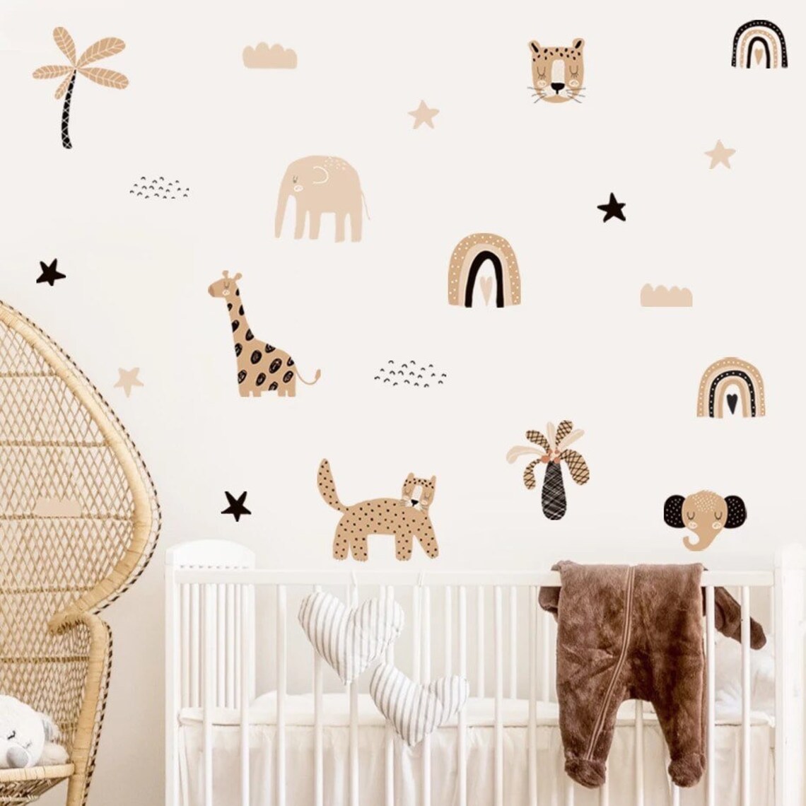 Baby Nursery Decor Girl - Boho Kartun Pelangi Bintang Wajah Hewan