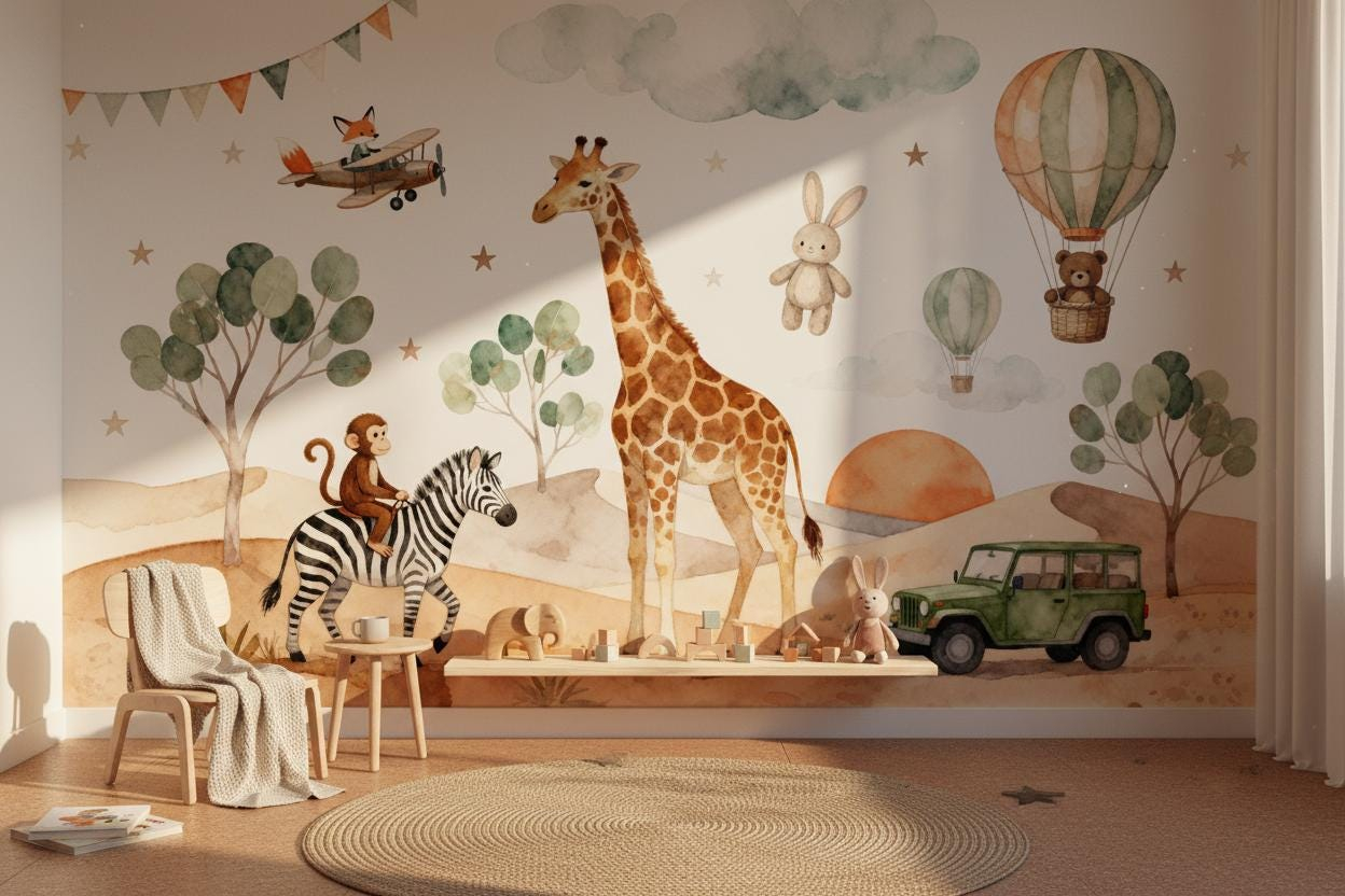 Mural Dinding Hewan Kartun unt - Baby Nursery Peel And Stick Wallpaper ulasan dan harga